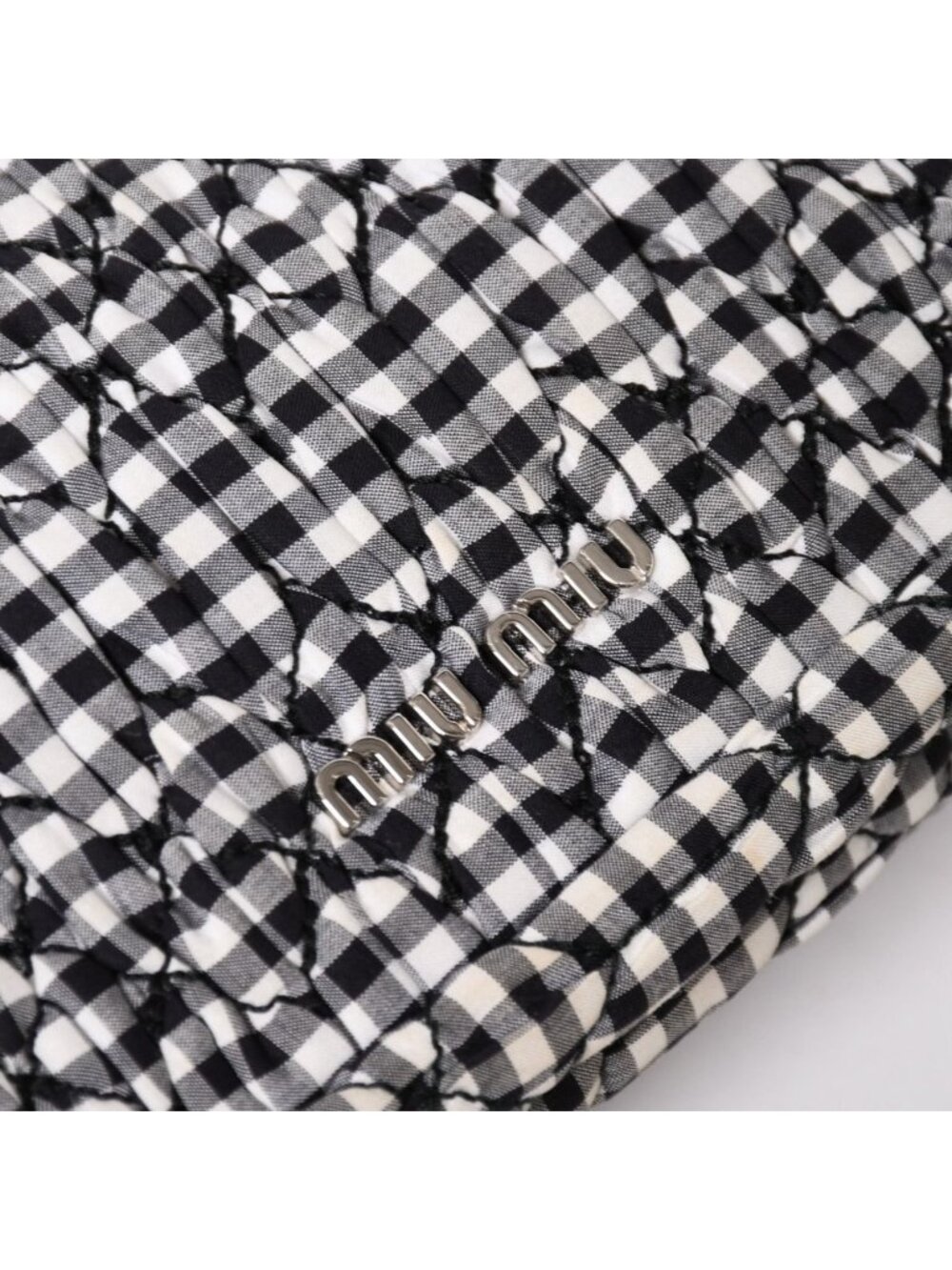 Miu Miu Matelasse Bijou Chain Shoulder Bag Gingham Check Rhinestone - Picture 15 of 16